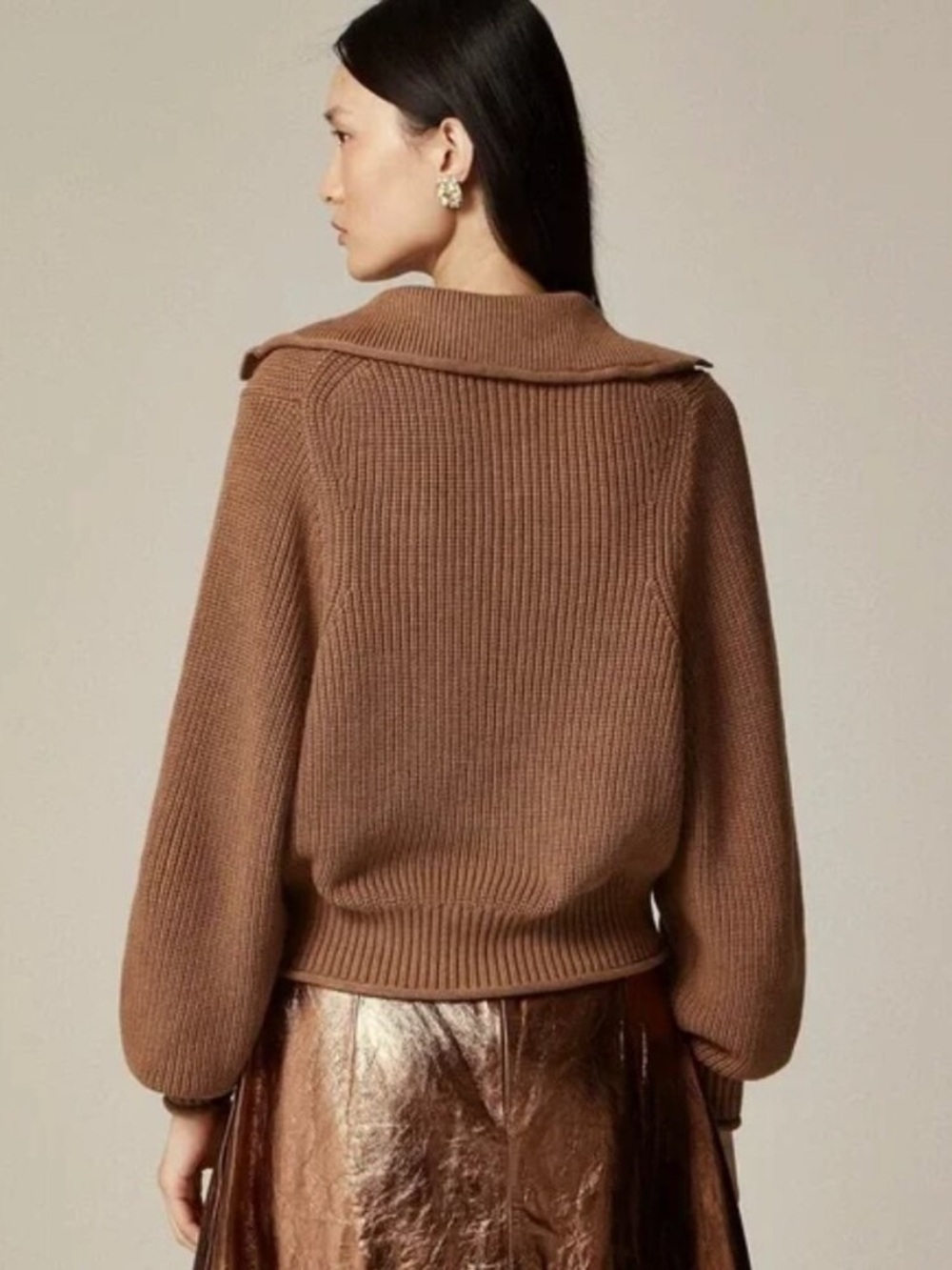 J. Crew Ribbed Cotton Button Collar Sweater Nautical Brown Tan Knit Size XL - Picture 2 of 10